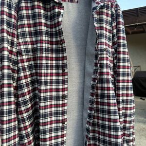 Nordstrom XL 100% Cotton Plaid Button-Down Shirt with Cozy Grey Lining - NWOT